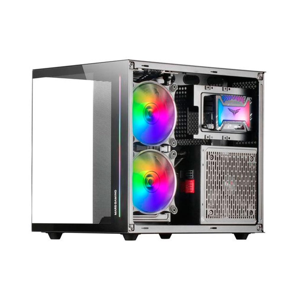 Caja Micro ATX Mars Gaming MC-VIEW Negra / Frontal - Lateral cristal templado continuo / Doble camara / Sin ventiladores - Imagen 4