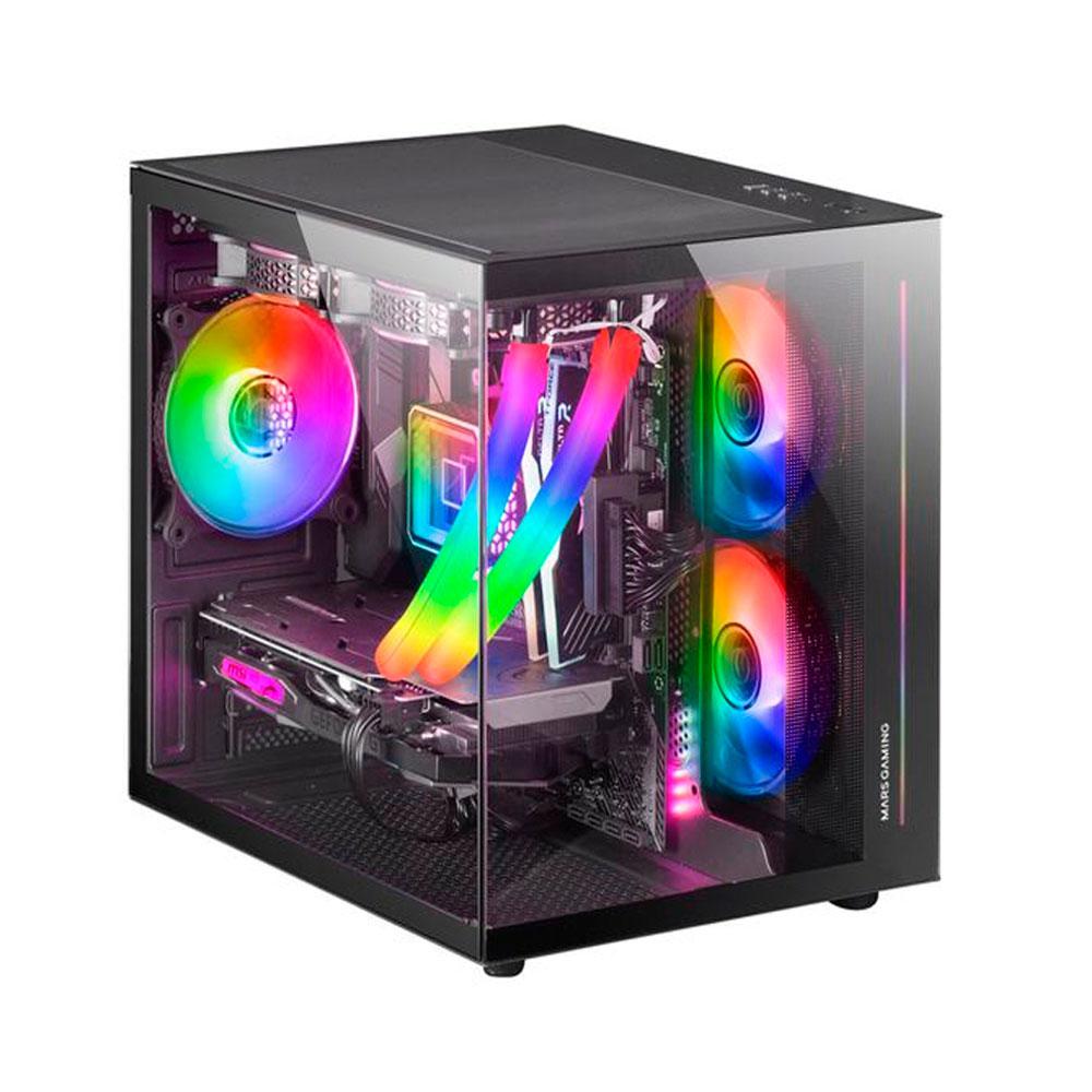 Caja Micro ATX Mars Gaming MC-VIEW Negra / Frontal - Lateral cristal templado continuo / Doble camara / Sin ventiladores