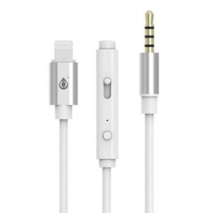 Cable adaptador de audio Iphone Lightning a Jack 3.5mm Macho Nb1243 / Control de volumen - microfono / 1m / Blanco