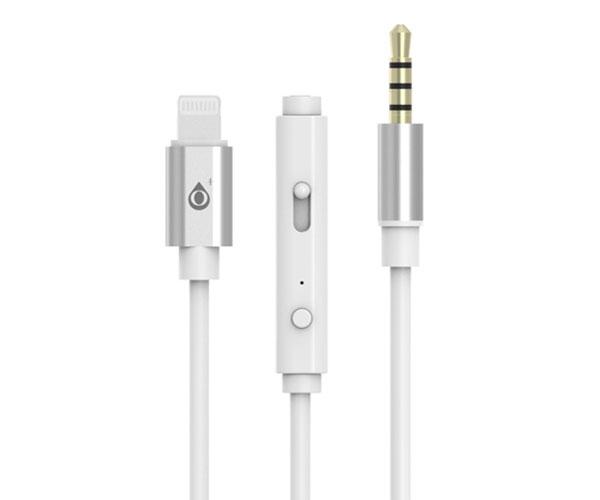 Cable adaptador de audio Iphone Lightning a Jack 3.5mm Macho Nb1243 / Control de volumen - microfono / 1m / Blanco