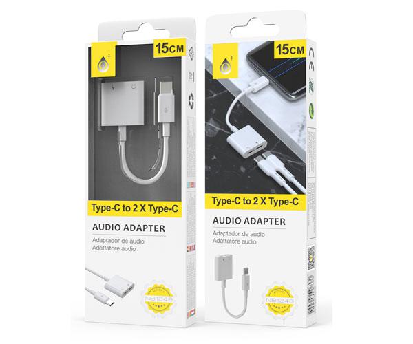 Cable adaptador de audio 2 en 1 Type-c audio + Type-c carga / 2.4a / Nb1248 / Blanco - Imagen 2