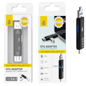 Adaptador OTG 5 en 1 NB1470 / Type-C / USB / MicroUSB-USB / TF Card / Negro / One+
