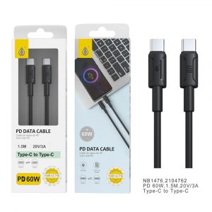 Cable datos Type-C M/M / 20v 3a / 60w / 1.5m / Negro / NB1476 One+