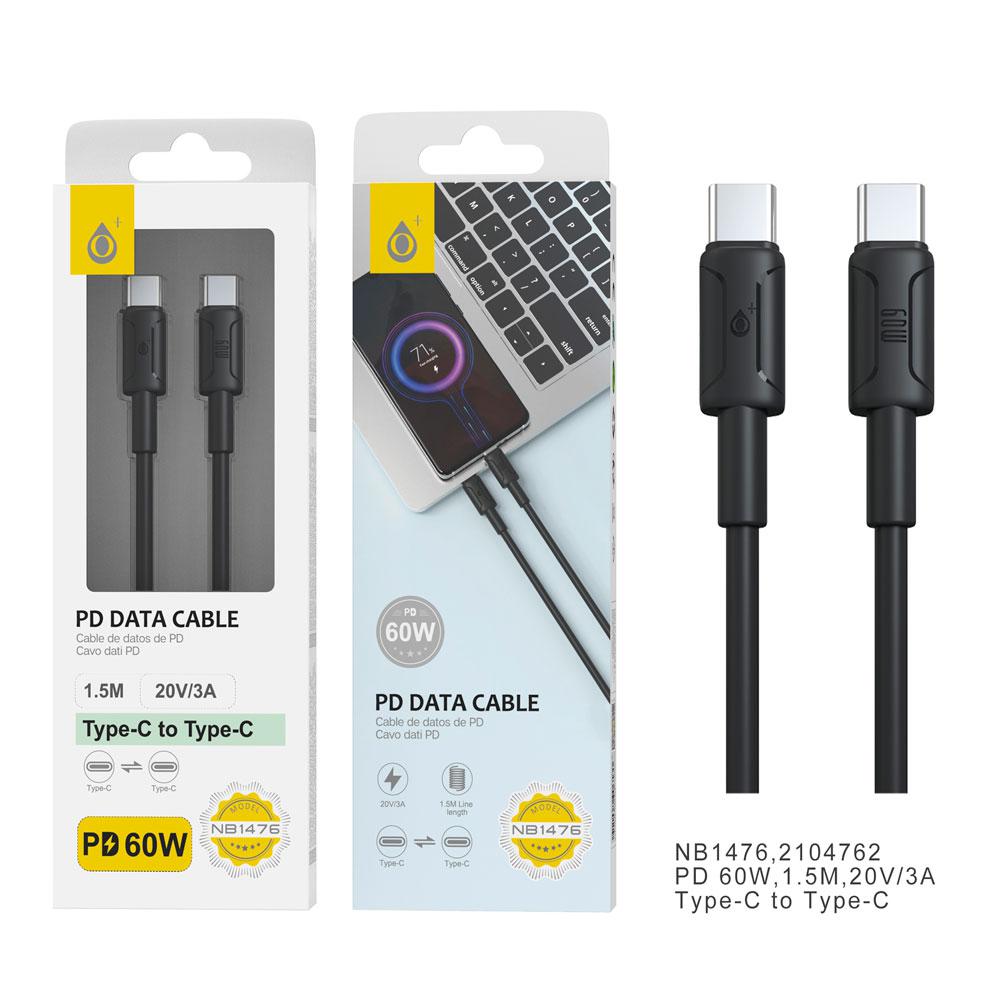 Cable datos Type-C M/M / 20v 3a / 60w / 1.5m / Negro / NB1476 One+