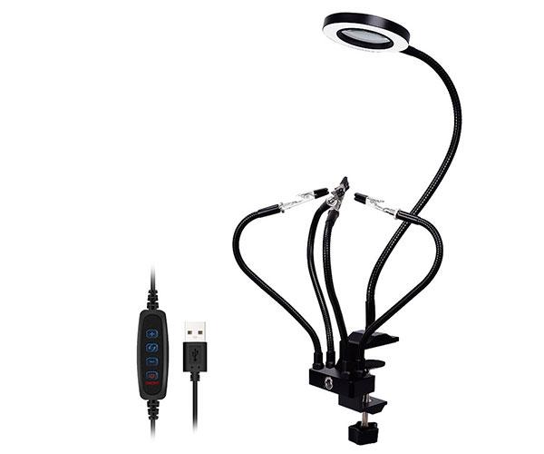 Soporte Soldadura Newacalox / 4 Brazos / Lampara Led con lupa - Imagen 2