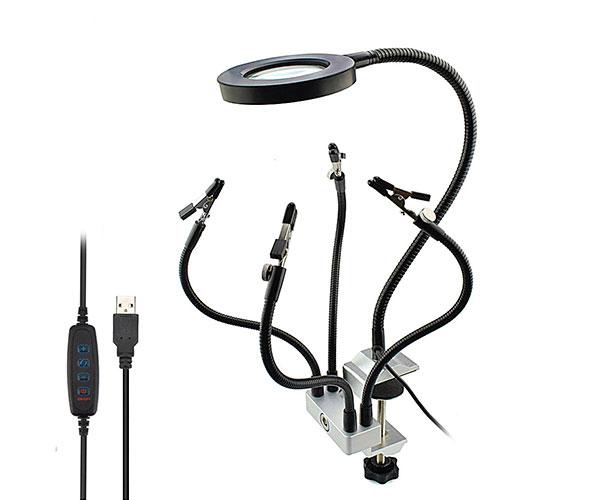 Soporte Soldadura Newacalox / 4 Brazos / Lampara Led con lupa