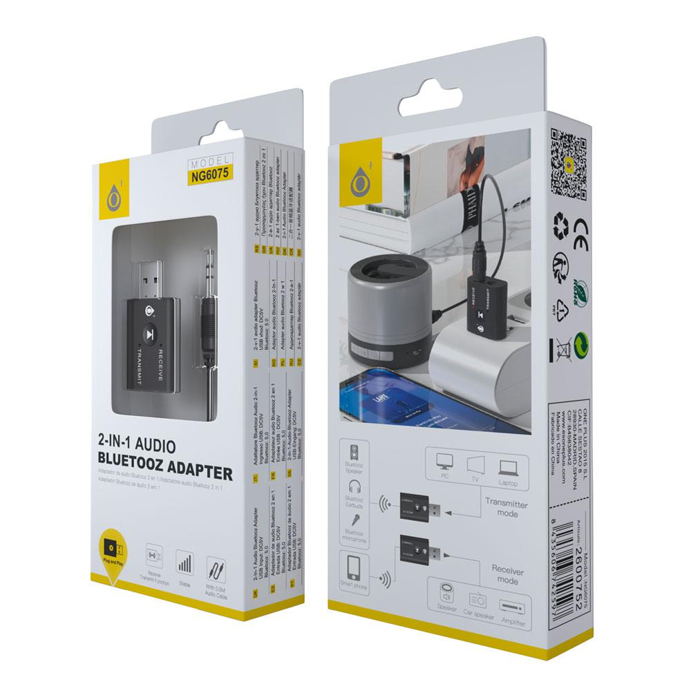 Receptor - Transmisor de audio Bluetooth 5.0 / NG6075 / Jack 3.5mm 0.5mm / Coche / Smartphones / Tv / One+ - Imagen 2