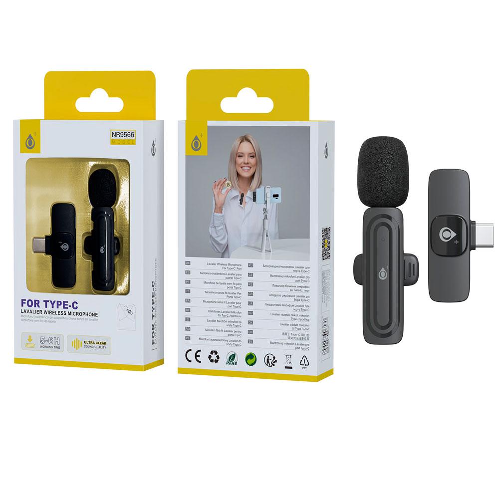 Microfono mini Bluetooth con clip NR9566 / Type-C / Bateria 60 mAh / Negro / One+ / 2905662