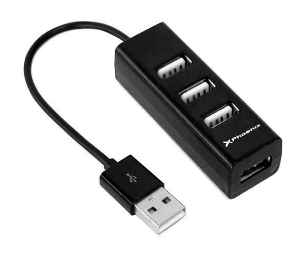 Hub 4 puertos USB 2.0 Phoenix / Diseño compacto / Negro / Ph4usbhub2
