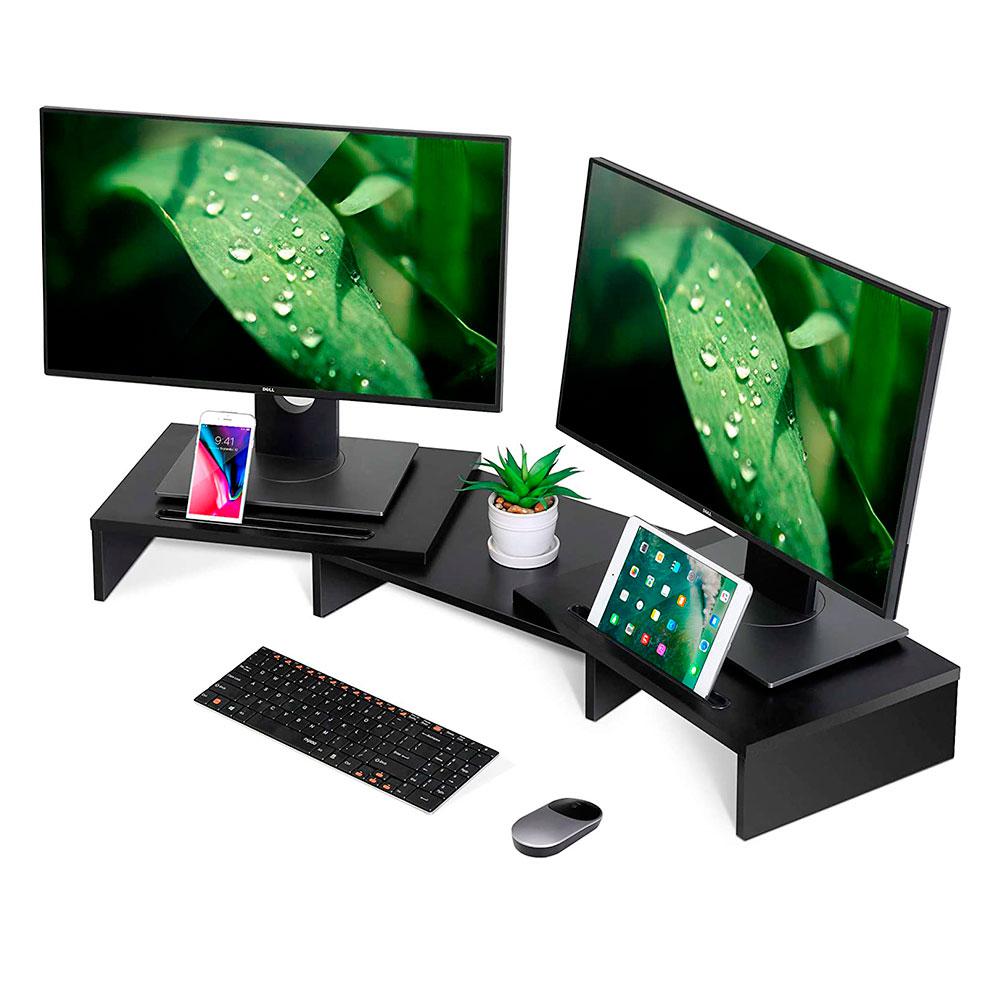 Soporte Elevador Madera para monitor/portatil Phoenix / Hasta 2 monitores / 2 alturas / Negro / PHWERAISERB - Imagen 3