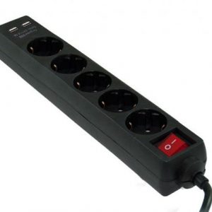 Regleta 5 tomas + 2x USB 2.1a / 3go / proteccion antipicos / negra / REG5USB