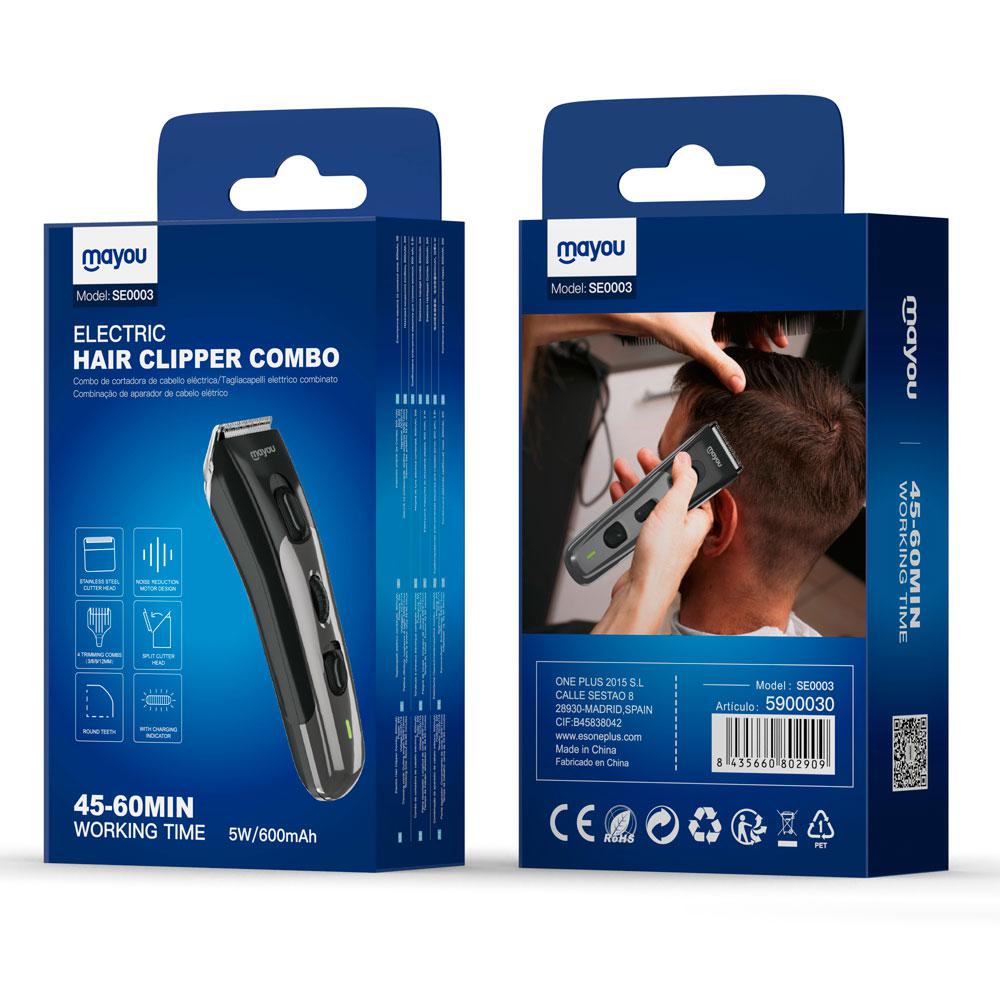 Maquina cortapelo electrico SE0003 / USB / Bateria 600mah / 5w / Kit de limpieza / Mayou / 5900030 - Imagen 3