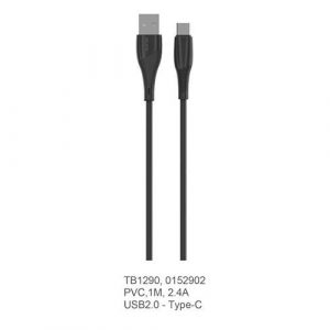 Cable datos USB 2.0 a Type-C / 1m / 3.4a / Carga rapida / Tb1290 / Negro / Mtk