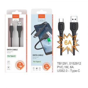 Cable datos USB 2.0 a Type-C / 1m / 6a / TB1291 / Negro / One+