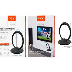 Antena de TV Interior TB1314 / 8 DBI / 4K / Rango de 80 KM / 3M / Negro / One+