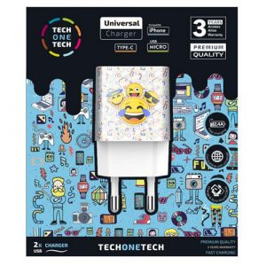 Cargador de red Usb x2 / 12w / Be Original Emojitech Smile / TEC2502