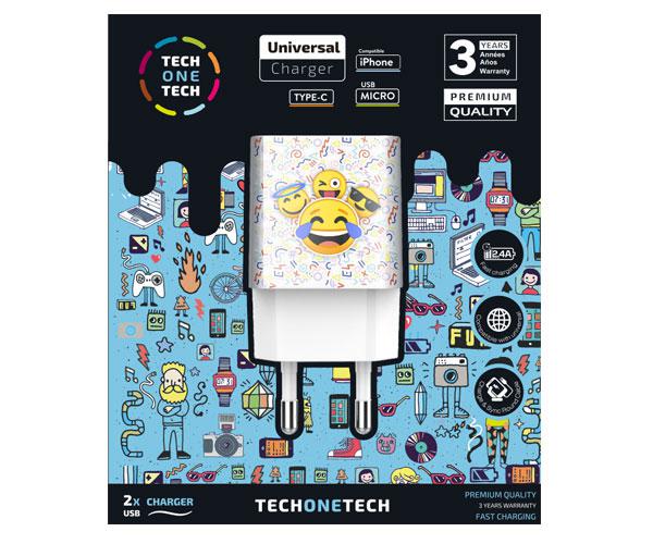 Cargador de red Usb x2 / 12w / Be Original Emojitech Smile / TEC2502