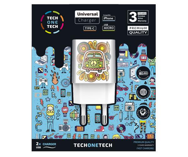 Cargador de red Usb x2 / 12w / Be Original Green Camper / TEC2503