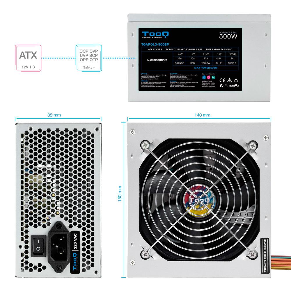 Fuente alimentacion ATX 500w Tooq Apolo / PFC Activo / ATX 1.3 / TQAPOLO-500SP - Imagen 4