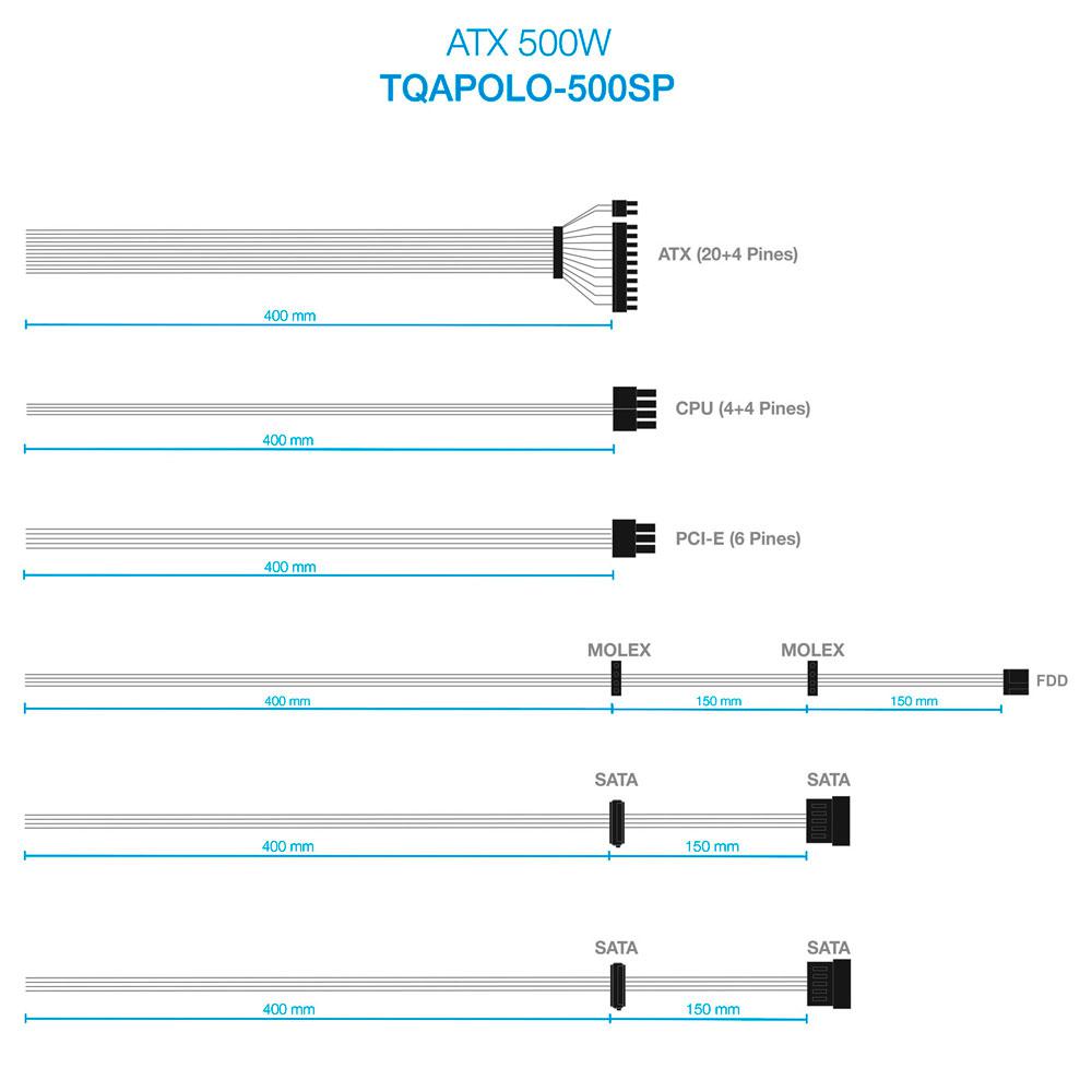 Fuente alimentacion ATX 500w Tooq Apolo / PFC Activo / ATX 1.3 / TQAPOLO-500SP - Imagen 5