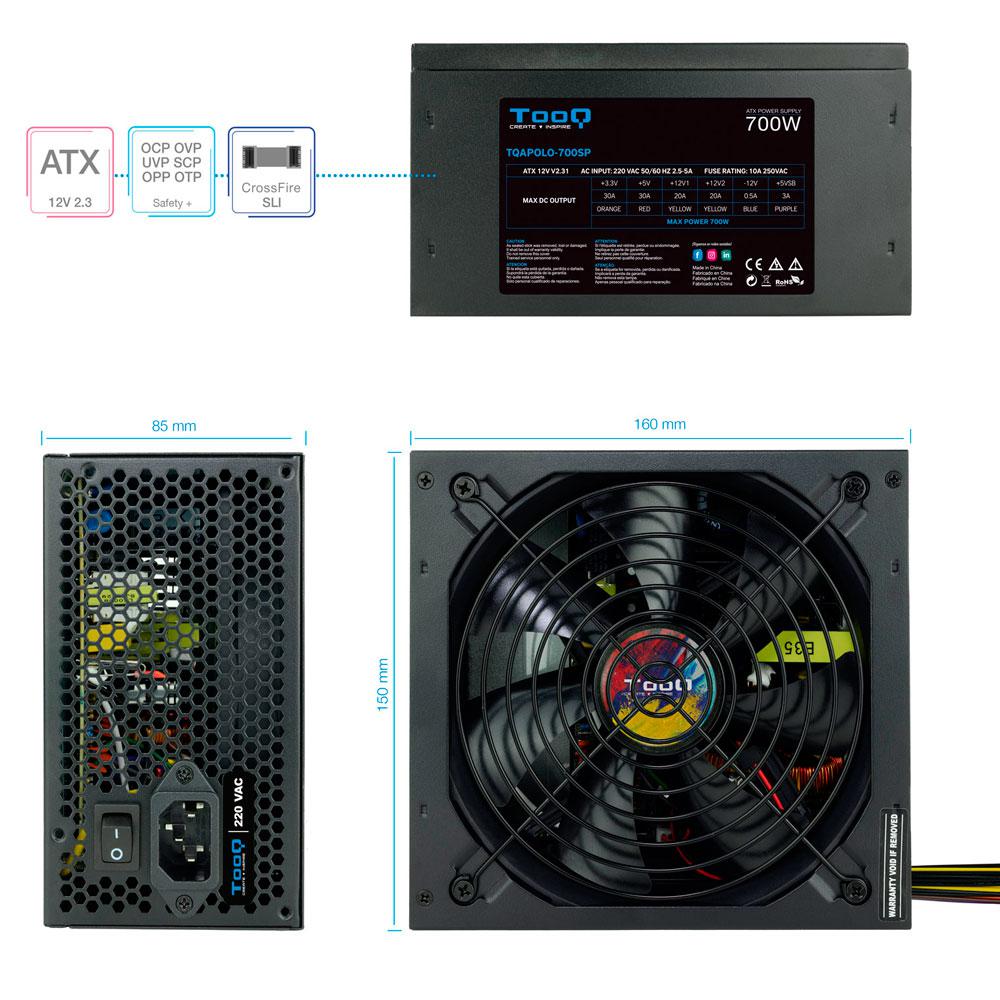 Fuente alimentacion ATX 700w Tooq Apolo / PFC Activo / ATX 2.3 / Negra / TQAPOLO-700SP - Imagen 4