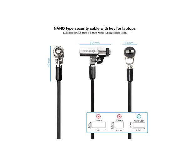 Cable de seguridad Nano para portatil con llave / 1.5 m / Gris Oscuro / Tooq / Bloqueo Llave TQCLKC0045-G - Imagen 2