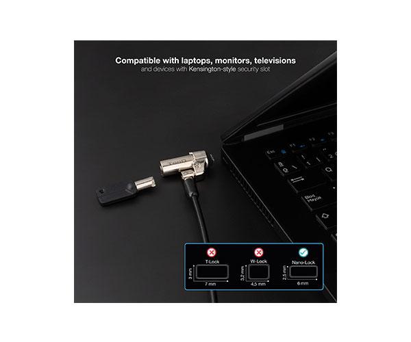Cable de seguridad Nano para portatil con llave / 1.5 m / Gris Oscuro / Tooq / Bloqueo Llave TQCLKC0045-G - Imagen 4