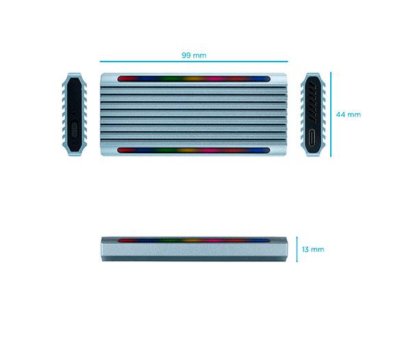 Caja externa SSd M.2 Ngff / NVMe Type-C Usb 3.1 Gen2 / Tooq / RGB / Shinobi / Gris / Tqe-2221G - Imagen 3