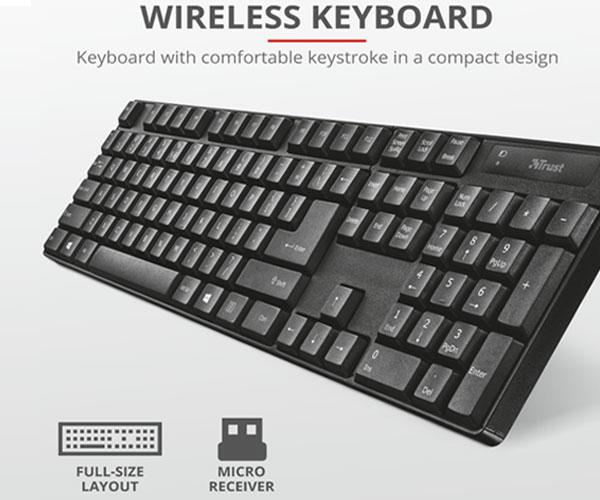 Combo Teclado + Raton inalambrico Trust Qoby + Auriculares Reno + Webcam Trino Hd / 24042 - Imagen 2