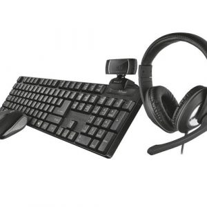Combo Teclado + Raton inalambrico Trust Qoby + Auriculares Reno + Webcam Trino Hd / 24042