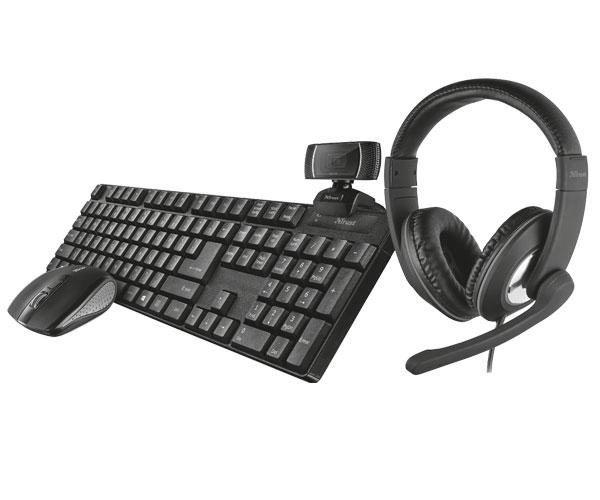 Combo Teclado + Raton inalambrico Trust Qoby + Auriculares Reno + Webcam Trino Hd / 24042
