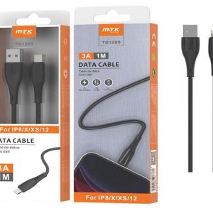 Cable datos USB 2.0 a Lightning iPhone 5-12 / 1m / 3a / Tb1289 / Negro / Mtk