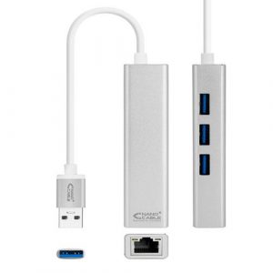 Adaptador conversor USB 3.0 a Ethernet Gigabit RJ45 + 3x USB 3.0 / Plata / 15 cm / 10.03.0403