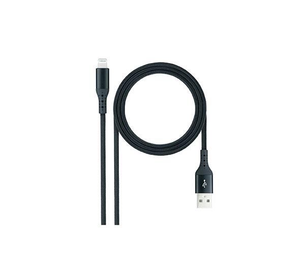 Cable datos USB 2.0 a Lightning Iphone 5-12 / 1m / Mallado / Negro / Nanocable 10.10.0401-cobk