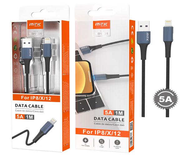 Cable datos USB 2.0 a Lightning iPhone 8-14 / 1m / 5a / Carga rapida / TB1281 / Azul / One+