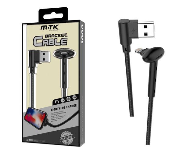 Cable datos USB 2.0 a Lightning Iphone 5-12 / 1m / 2a / BT655 con soporte / negro / Mtk