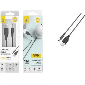 Cable de carga USB con conector jack DC 12V / 2a / 5.5x2.5mm / NB1332 / Negro